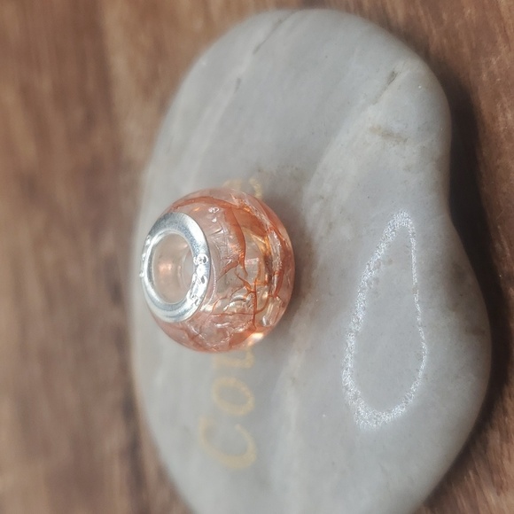 Peach‎ rutilated quartz charm sterling 925 - Picture 1 of 2